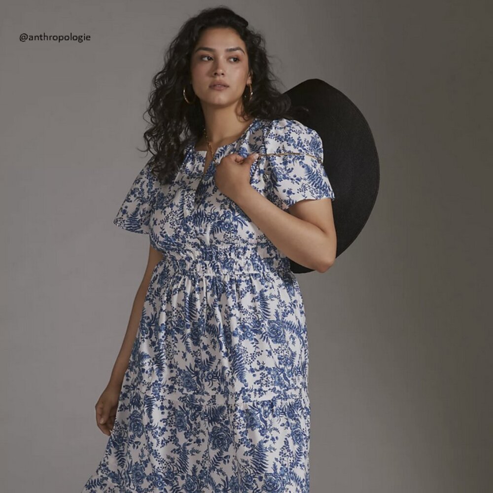 Anthropologie Somerset Maxi Dress Blue Floral Print Size XLP EUC
